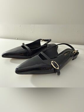 Larroude Black Patent Leather pointed toe slingback Mary Jane flats women’s 7